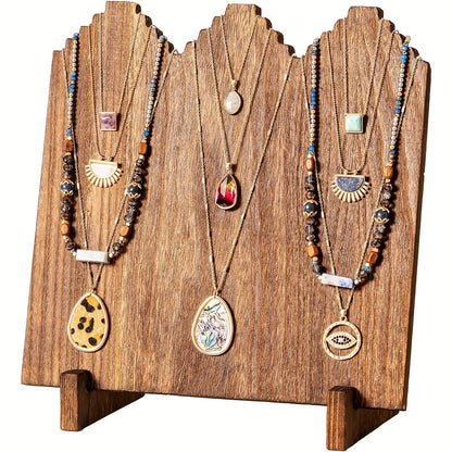Wooden Jewelry Display Stand Necklace Organizer Vertical Holder Rustic Wood Showcase for Craft Fairs Vendors Home Decoration Durable Stable Base