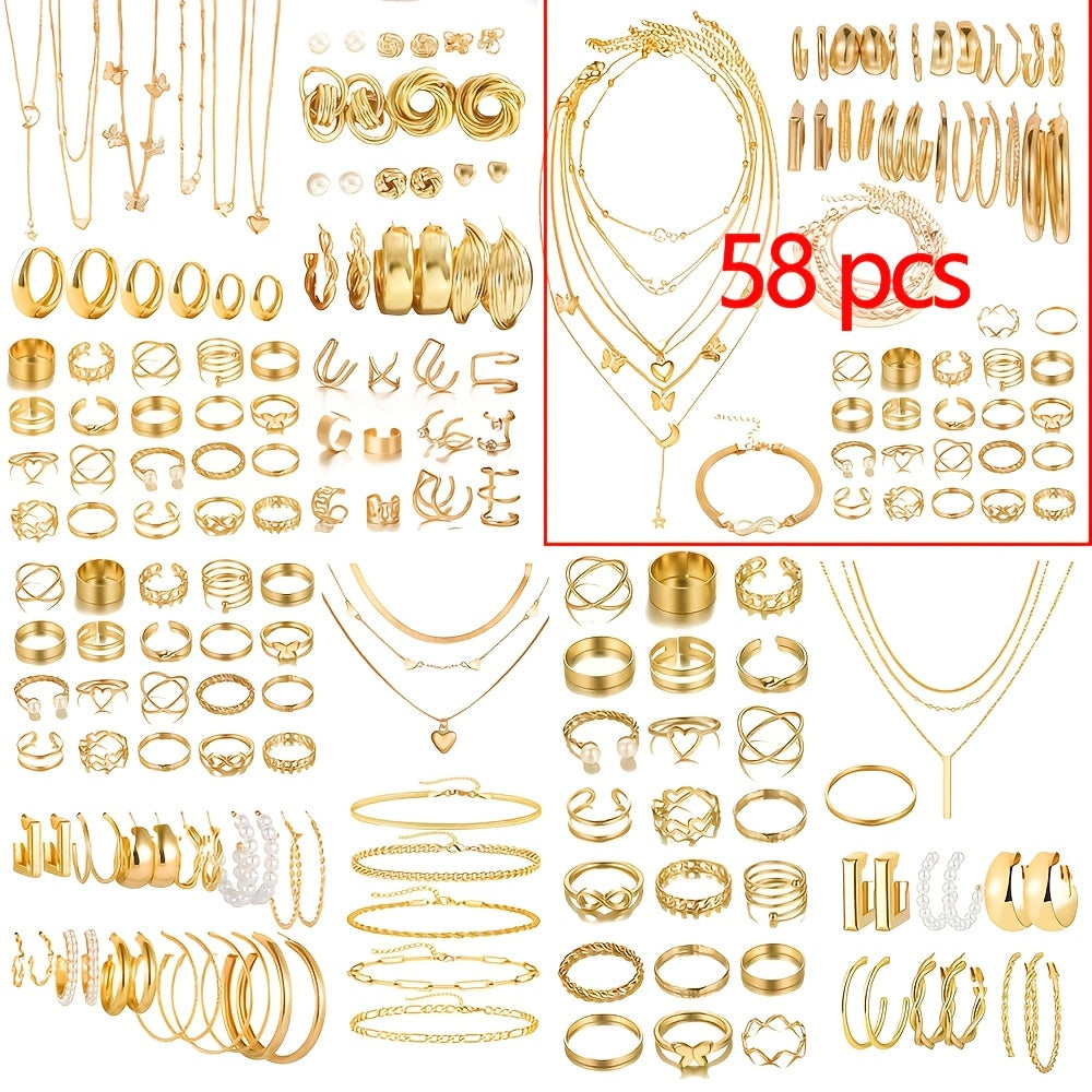 35/ 54/ 58/ 68pcs Set Elegant Retro Style Imitation Pearl Butterfly Heart-shaped Star Moon Suitable for Women's Daily Wear Send Sisters Send Friends Holiday Gifts