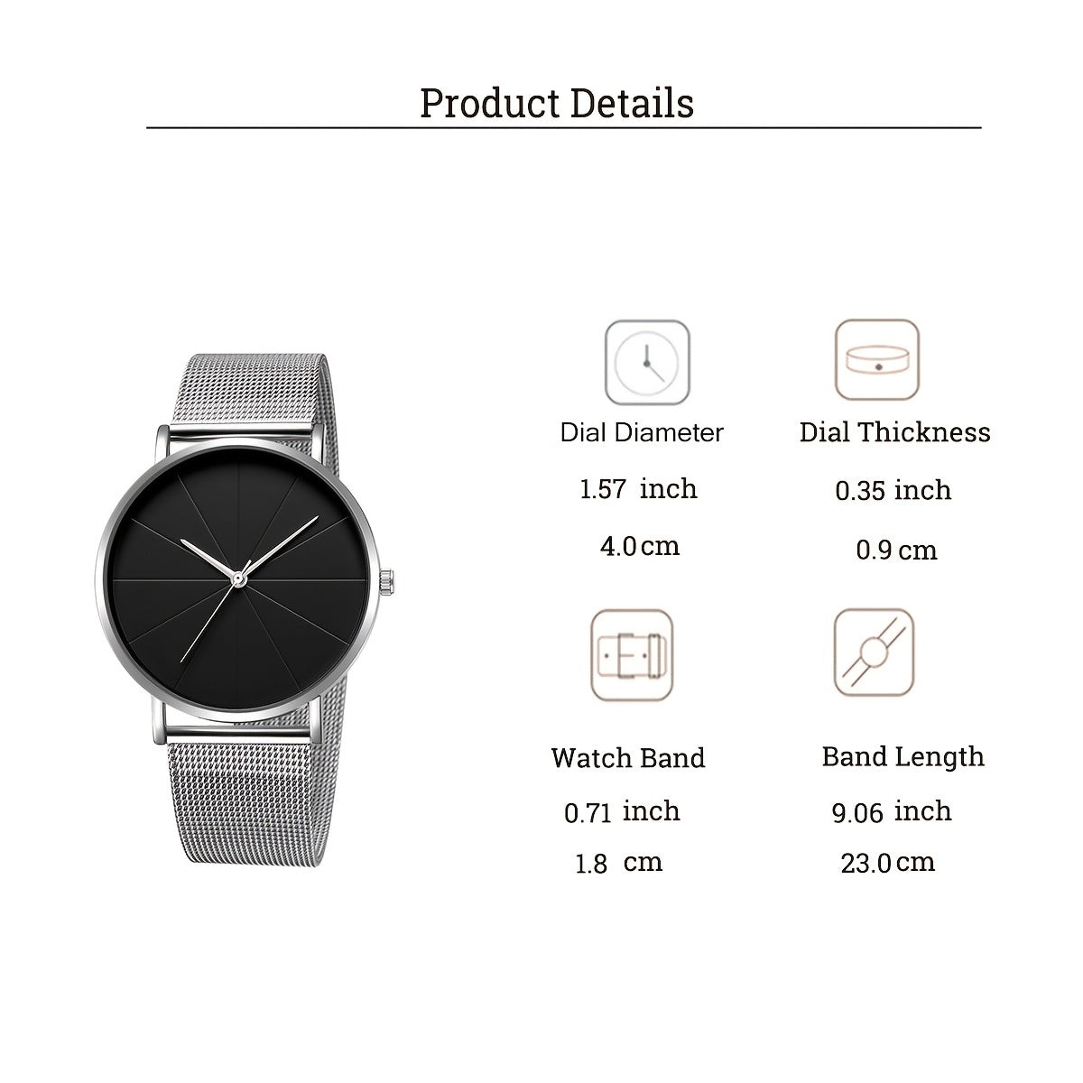 [Elegant Minimalist Watch] Elegant Minimalist Large Dial Watch with Rose Golden Case And Mesh Strap - Japanese Quartz Movement, Analog Display, Zinc Alloy, Screw-Back Closure for Men And Women