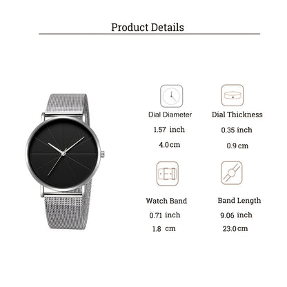 Minimalist Large Dial Watch for Men & Women - Rose Gold Case Mesh Strap Japanese Quartz Movement, Elegant Analog Zinc Alloy Unisex Dress Watch in Black Rose Gold