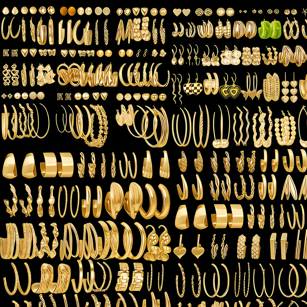 48 Stylish, Minimalist Golden-tone Alloy Earring Sets • A Random Selection • Perfect for Casual Attire, Holidays, Parties And As Festive Gifts