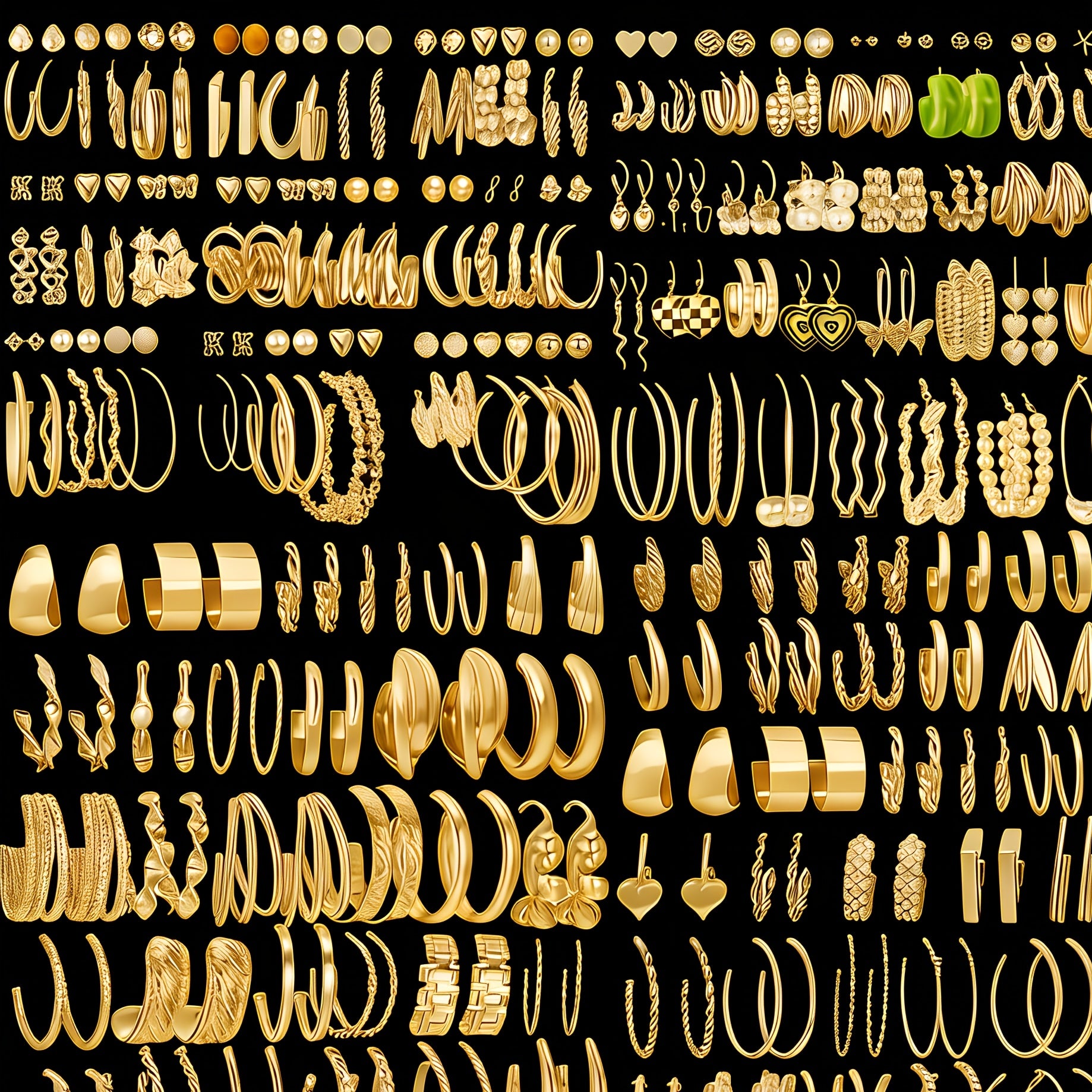 48 Stylish, Minimalist Golden-tone Alloy Earring Sets • A Random Selection • Perfect for Casual Attire, Holidays, Parties And As Festive Gifts