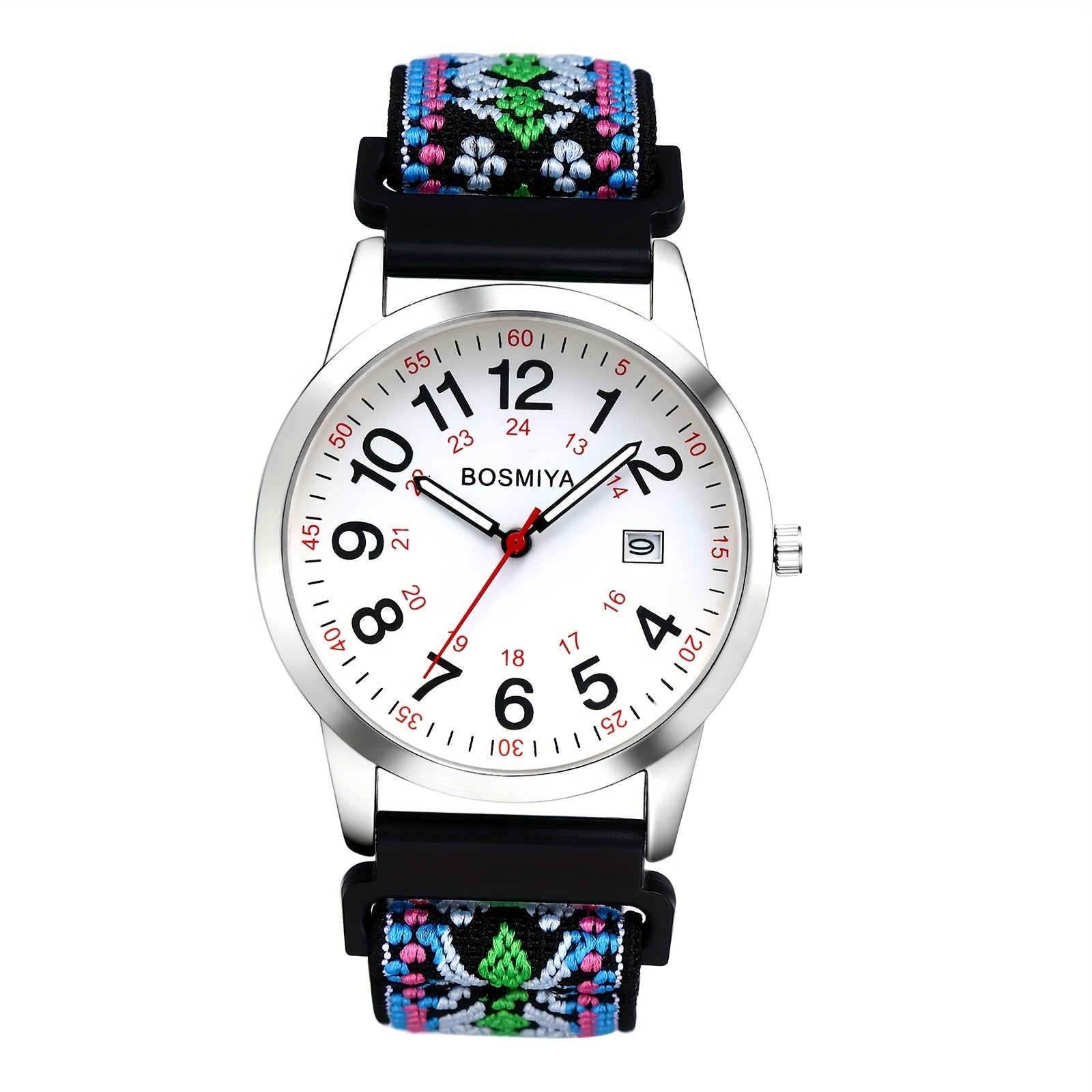 [Colorful Elastic Watch] Colorful Elastic Watch with Arabic Numerals, Calendar, 24-hour Format, Round Case, Stretch Braided Rope Nylon Strap, Suitable for Casual Business Wear, Birthday Christmas Gift