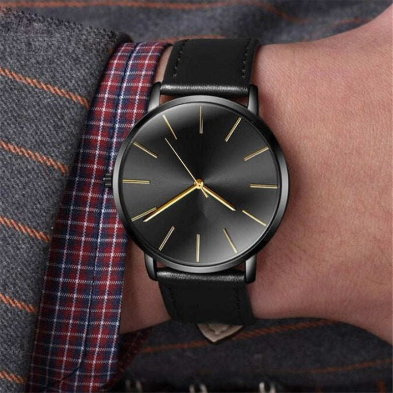 Men's Minimalist Analog Quartz Watch with Analog Display, Round Face & PU Leather Strap - Elegant Casual & Professional Wristwatch, - Hands, Low-Maintenance Operation