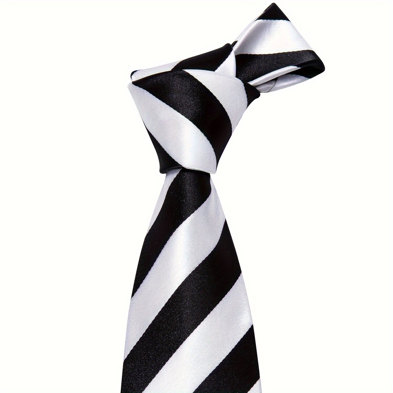 VERVEROW 1set Black White Stripped Mens Classic Tie Necktie Pocket Square Cufflinks Golden Ring Set