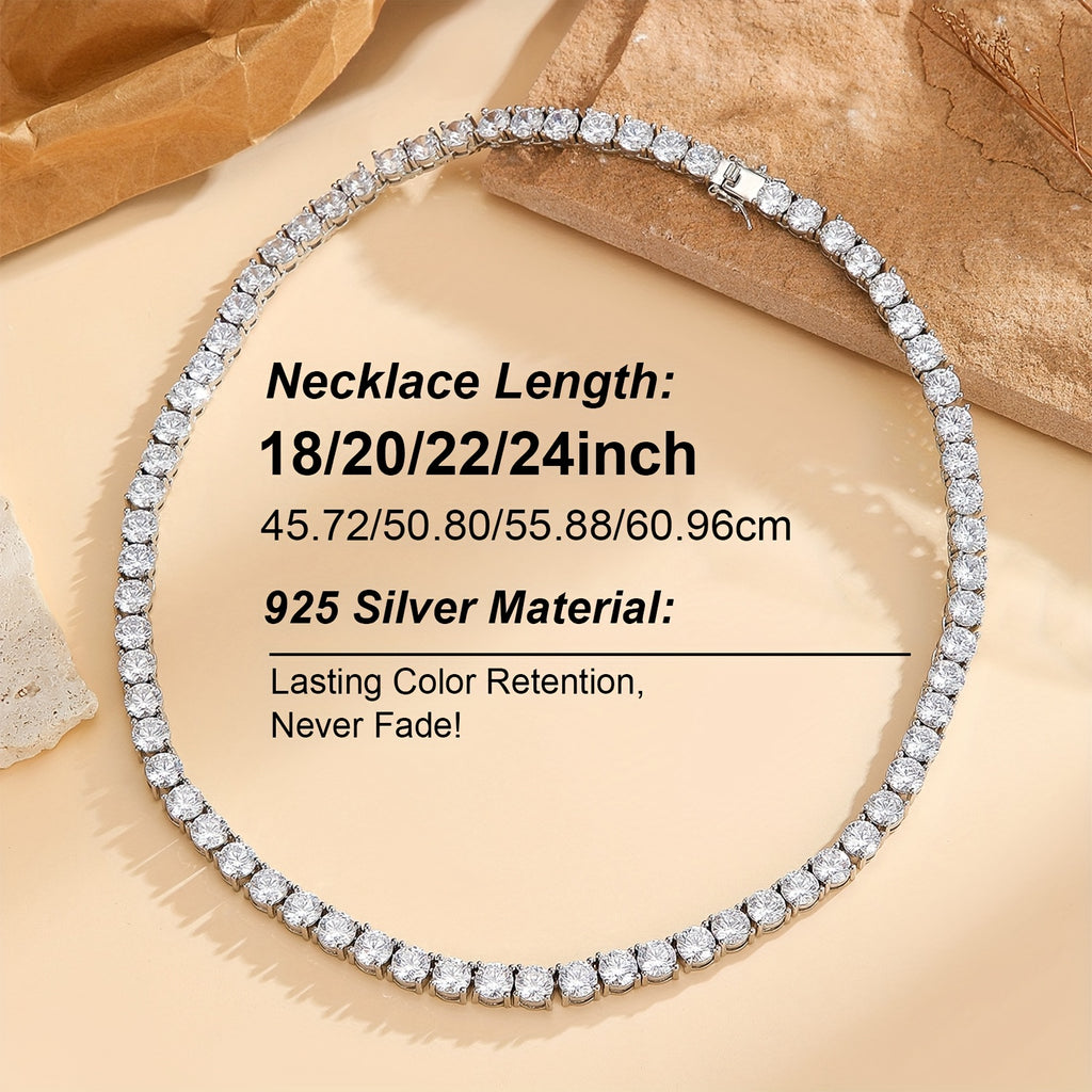 4Mm moissanite Tennis Necklace, S925 925 Silver Men'S Necklace, Elegant moissanite Jewelry, Available in 18/20/22/24 Inches, Perfect for Banquets/Parties/Dinners, High-End Gifts for Celebrations | Weddings | Birthdays | Christmas | Valentine'S Day