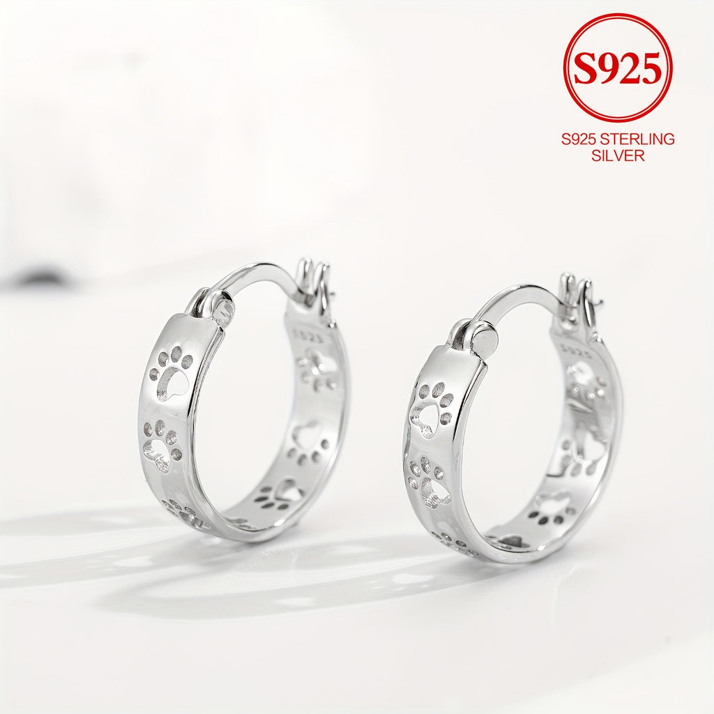 925 Sterling Silver Hoop Earrings for Simple Holiday Style, No Mosaics, Everyday and Gift Occasions, Valentine's Day Gift Ideas, Elegant Animal Claw Jewelry for All Seasons