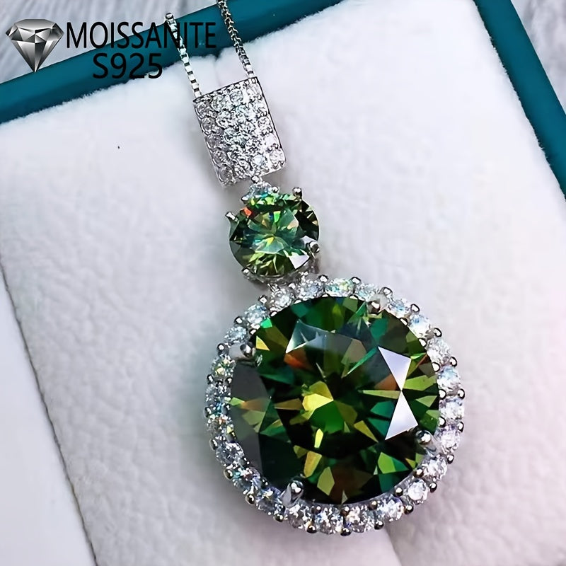 6-Carat Colorful Green Moissanite Sterling Silver 925 Pendant Necklace - Elegant Pendant Necklaces for Women with Clavicle Chain, Ideal for Daily Wear, Dating, Parties, And Gift-Giving, Featuring Vintage Luxury Style, Comes with Box