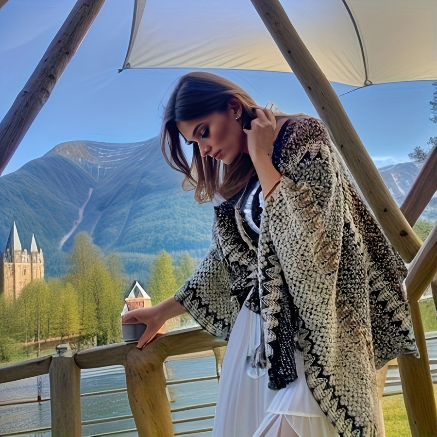 Ethnic Style Shawl, Women's Seasonal Outdoor Scarf, Travel Shawl, Retro Cape, Tassel Scarf, Vacation Outfit, Women's Air-conditioned Shirt