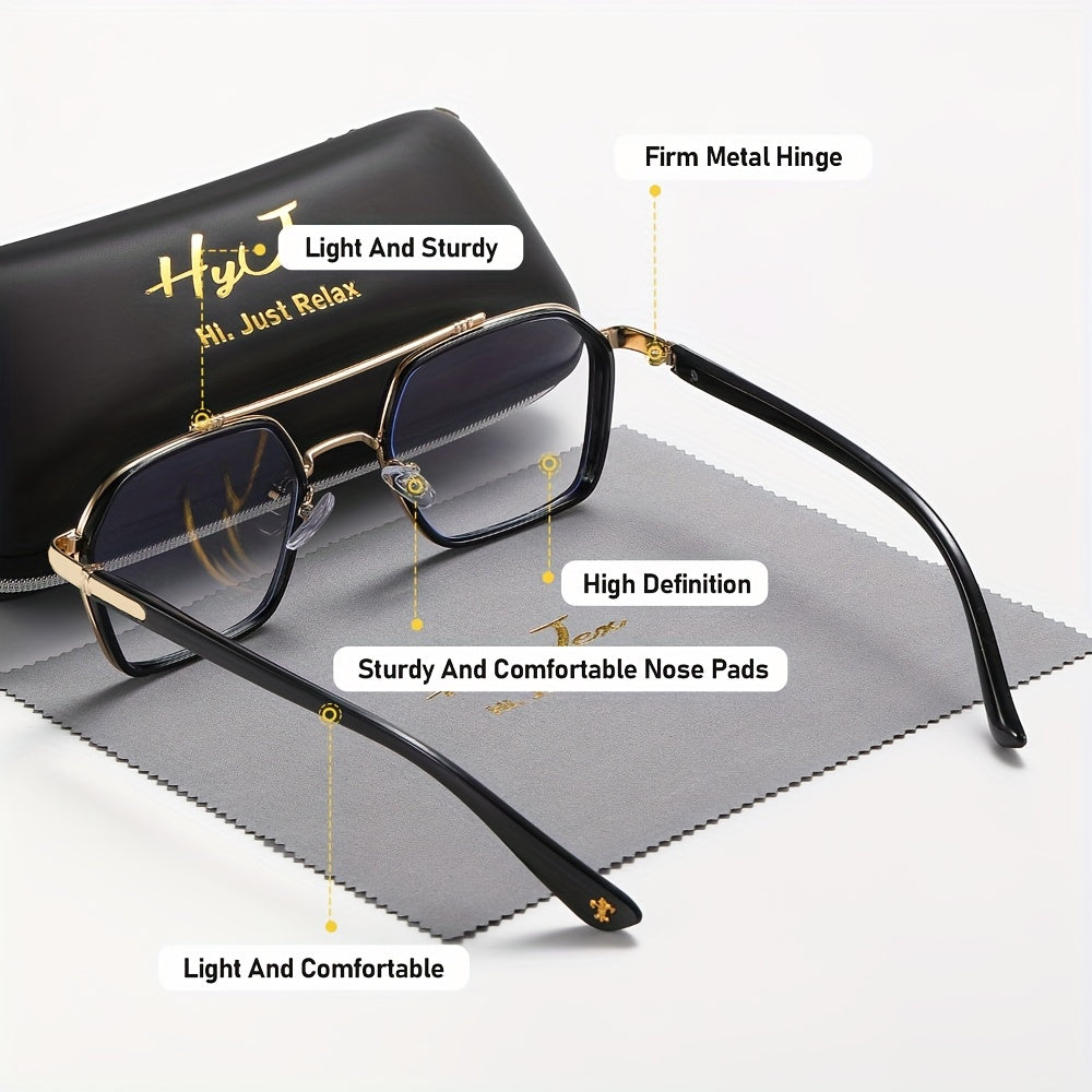 Blue Light Blocking Glasses – Trendy Double Beam Metal Frame Non-Prescription Plain Eyeglasses, Lightweight Unisex Fashion Eyewear for Men & Women, Computer Screen & Daily Wear