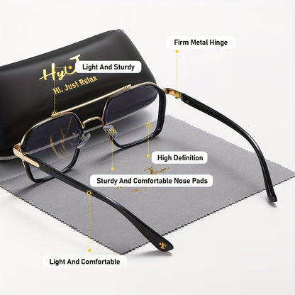 Blue Light Blocking Glasses – Trendy Double Beam Metal Frame Non-Prescription Plain Eyeglasses, Lightweight Unisex Fashion Eyewear for Men & Women, Computer Screen & Daily Wear