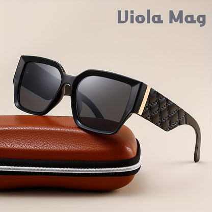 Retro Wide Frame Glasses for Women Men Vintage Rectangular Oversized Sunglasses Unisex Fashion Eyewear with Gold Accent & Case Set