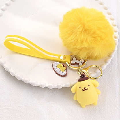 Cherry Blossom Sanrio Keychain Set 7pcs – Soft Furball Cartoon Cute Key Rings, Kawaii Backpack Pendants & Car Keychains for Women Girls, Halloween Christmas Holiday Gift