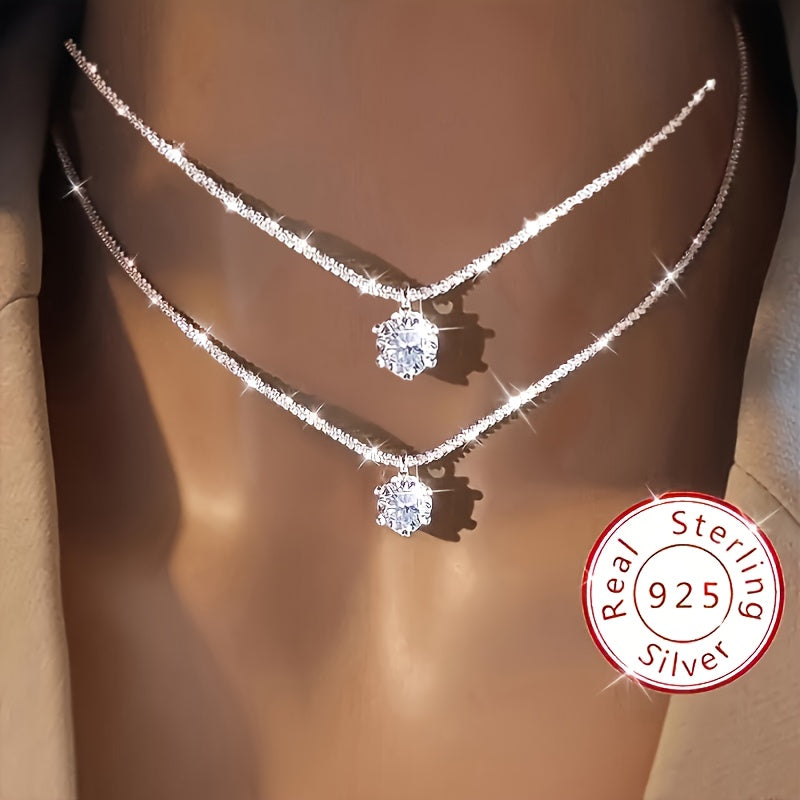 Pack of 2 925 Sterling Silvery Women's Wedding Necklaces, Promise Necklace, Eternal Necklace, Mother's Day, Valentine's Day, Luxury Jewelry Gift for Ladies
