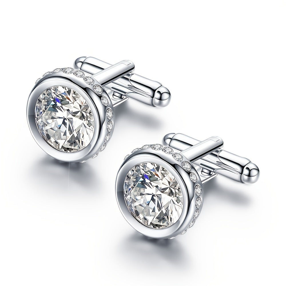 Elegant Cufflinks for Men, French Shirt Business Wedding Cuff Links, Sparkling Suit Accessories, White Blue Red Purple 4-Color Options, Gift for Him