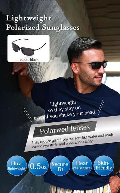 Sports Sunglasses Polarized TR90 Rimless - UV400 Lightweight Frameless Men Women Running Fishing Baseball Cycling Hiking Golf 4 Colors