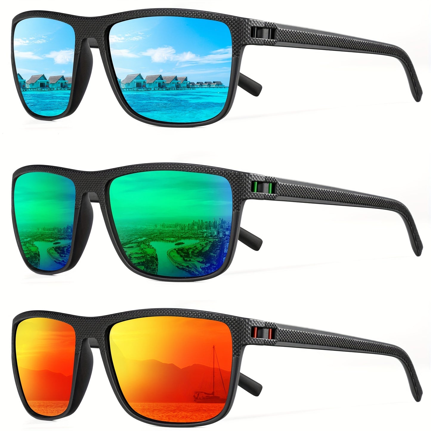 Polarized Sunglasses 3 Pack for Men Women – Classic Square Sport Lightweight UV400 Anti-Glare Eyewear for Golf Running Fishing Cycling Outdoor, 12 Color Combinations