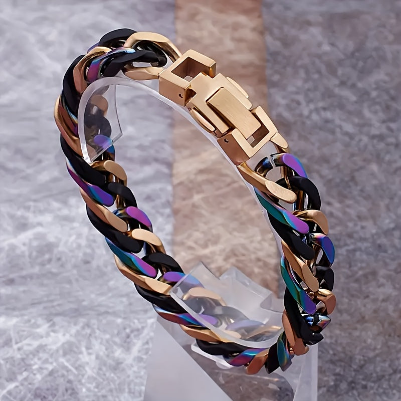 Fashion Chain Wrist Accessories, Fashionable Unisex Hand Jewelry, 304 Stainless Steel Hypoallergenic, No Pendant, Elegant And Simple Design, Colorful Couple Trendy Hip-hop Style