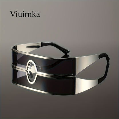 Cyberpunk Metal Wraparound Glasses for Men – Wide Temple Futuristic Design with Case, Lightweight Street Style Fashion Eyewear, Perfect Halloween & Christmas Gift for Cool Event Wear