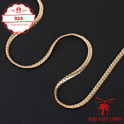 Gold Chain Necklace 24K Gold Plated 925 Sterling Silver 5mm Flat Lace Chain Necklace Unisex Hip Hop Jewelry 18 20 22 24 Inch Gift for Her