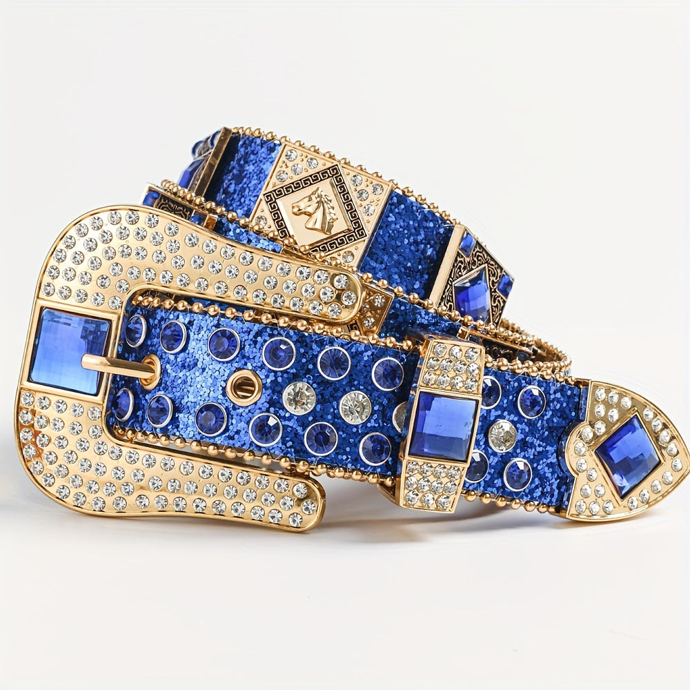 1pc European And American Style Punk Belt with Inlaid Rhinestones, Rock And Roll Fashion Belt for Women