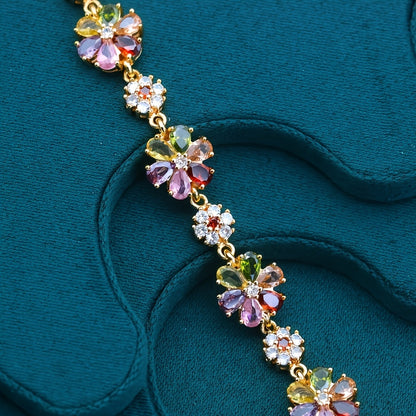 18K Gold Plated Zirconia Bracelet for Women – Vintage Floral Motif CZ Bangle, Elegant Retro Jewelry for Daily Wear, Special Events & Valentine's Day Gift