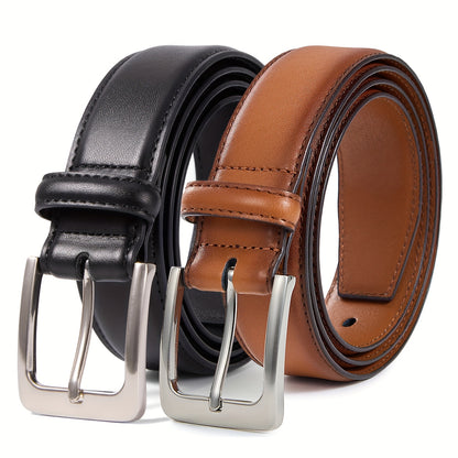 Men's Genuine Leather Belt 2-Pack Set - 1 3/8 Inch Dress Casual Golf Jeans Belt, Black Brown Tan White Burnt Umber Combo, Sizes 30-50 (Waist 28"-48")