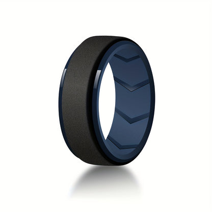 Silicone Wedding Rings for Men 7 Pack - 8mm Wide Breathable Step Edge Sport Bands, Flexible Multi-Color Active Lifestyle Ring Set, Safe for Gym Work Travel, Sizes 8-15
