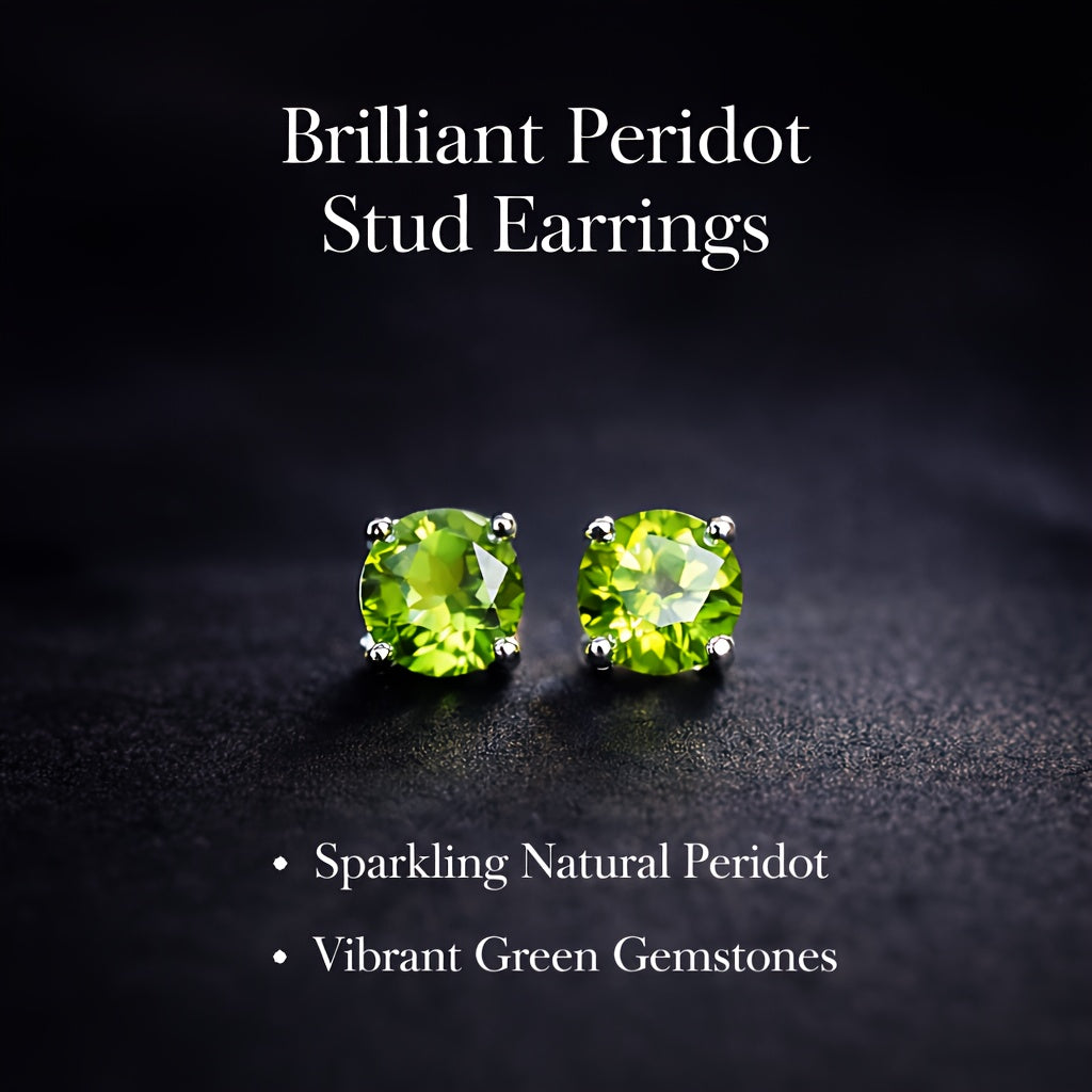 Peridot Stud Earrings 925 Sterling Silver Natural Peridot Minimalist Elegant Green Gemstone Earrings Women Gift for Party Special Occasions