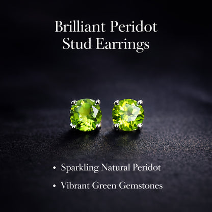 Peridot Stud Earrings 925 Sterling Silver Natural Peridot Minimalist Elegant Green Gemstone Earrings Women Gift for Party Special Occasions