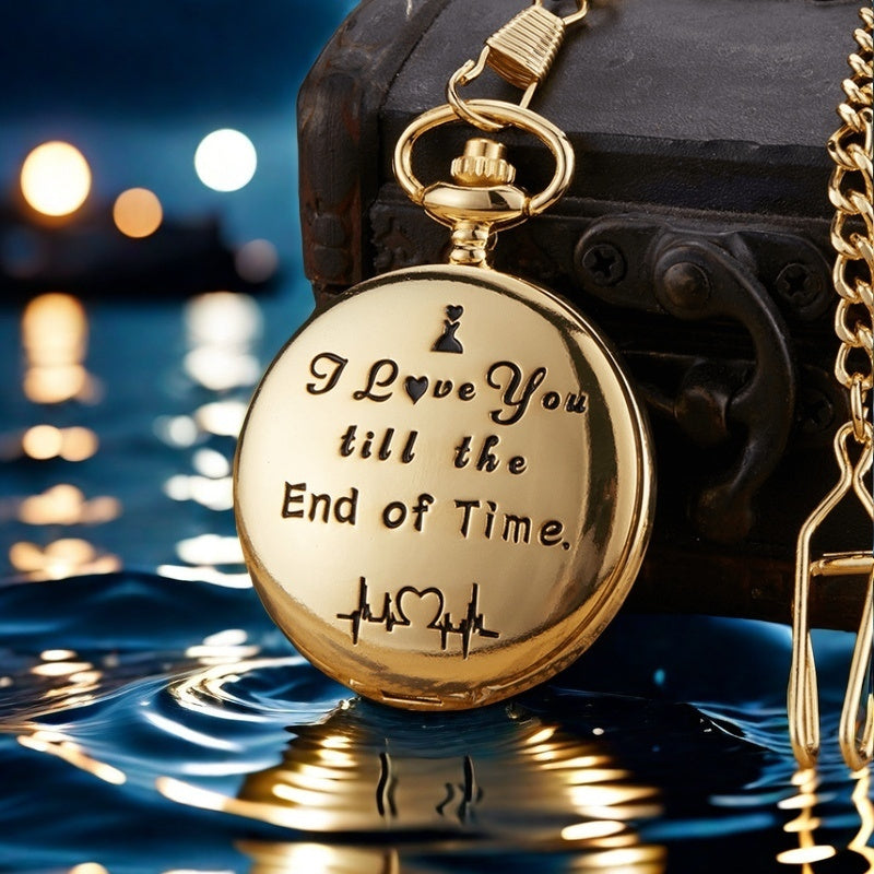"I Love You Till the End Of Time" High Quality Pocket Watch with Fob Chain for Your Lover Valentine'S Day gift