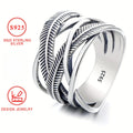 Vintage 925 Sterling Silver Feather Ring, Infinity Theme Cross Band Hip Hop Style, High-Quality Fashion Jewelry, Daily Wear & Gift-Giving