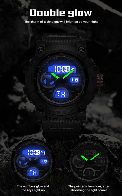 FOXBOX LED Digital Watch Men Quartz Night Light Stopwatch – Multifunctional Outdoor Hiking Sport Electronic Wristwatch Minimalist Fashion Style, 5 Colors