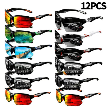 UV Protection Sports Sunglasses Bulk Set – 8 or 12 Pcs Men's Fashion Fitness Shades with True Color Coating, Multi-Pack for Driving, Leisure & Daily Outdoor Wear