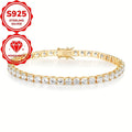 Luxury S925 4mm Sterling Silvery Moissanite Golden Tennis Bracelet- Bright Cut, Arranged Moissanite Design- Elegant French Style Women's Style, Suitable for Weddings, Birthdays, Total Weight Of The Product (7.71g)