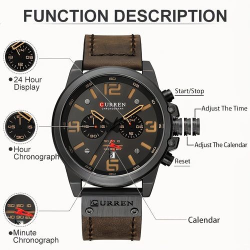 Men's Quartz Sports Watch — 24H Display, Timer & Calendar | Zinc Alloy Case, Multiple Colors