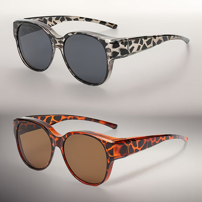 Retro Clip-On Glasses 2-Pack — Vintage Round Frames, No Tools Needed, Lightweight Leopard Pattern Eyewear for Men & Women, Party & Daily Use Gift