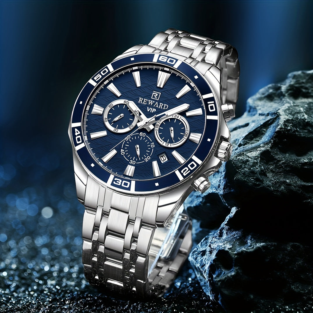 Men's Chronograph Sport Watch | Stainless Steel Quartz Wristwatch with Luminous Display, Premium Business Dress Watch for Men in Silver, Blue, Rose Gold & Black
