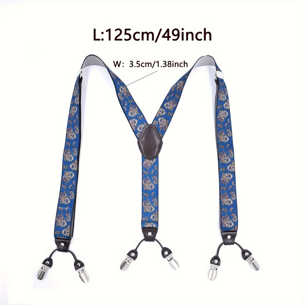 Men'S Y-Back Suspenders Featuring 6 Metal Clips for Added Security, Adjustable Elastic Design, Perfect for Trousers, And an Excellent Gift Option