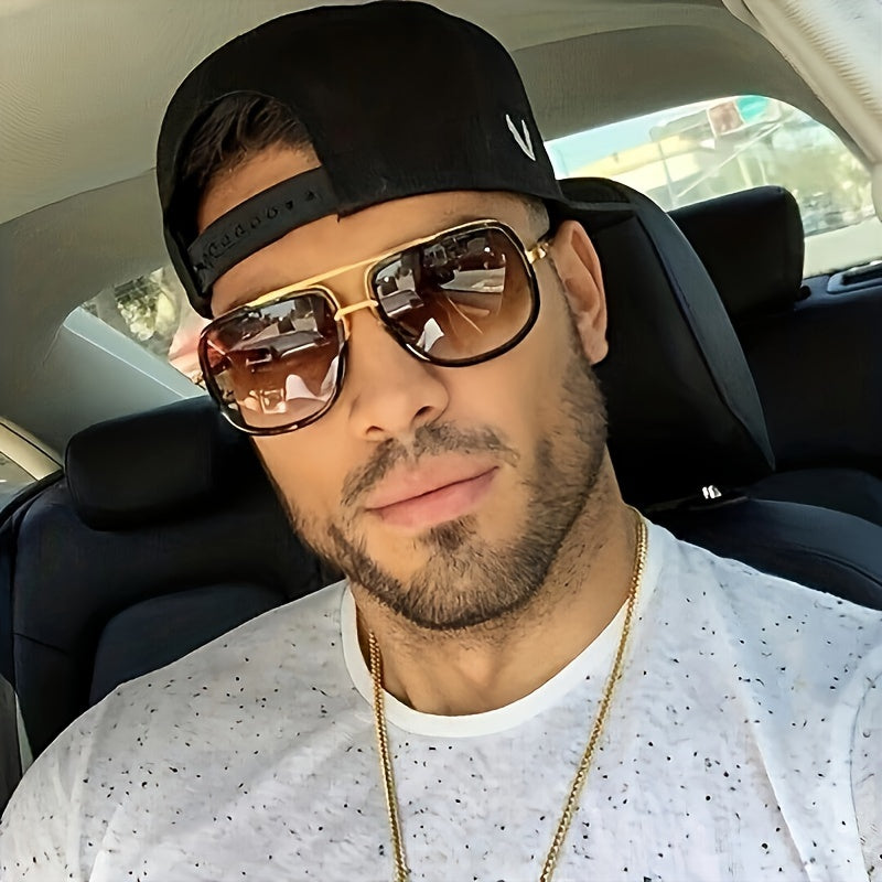 Men'S Fashionable Double-Beam Frame Glasses - Classic Style with Golden Decoration, Suitable for And Gatherings. Additions | Classic Style Glasses | Decorative Lenses