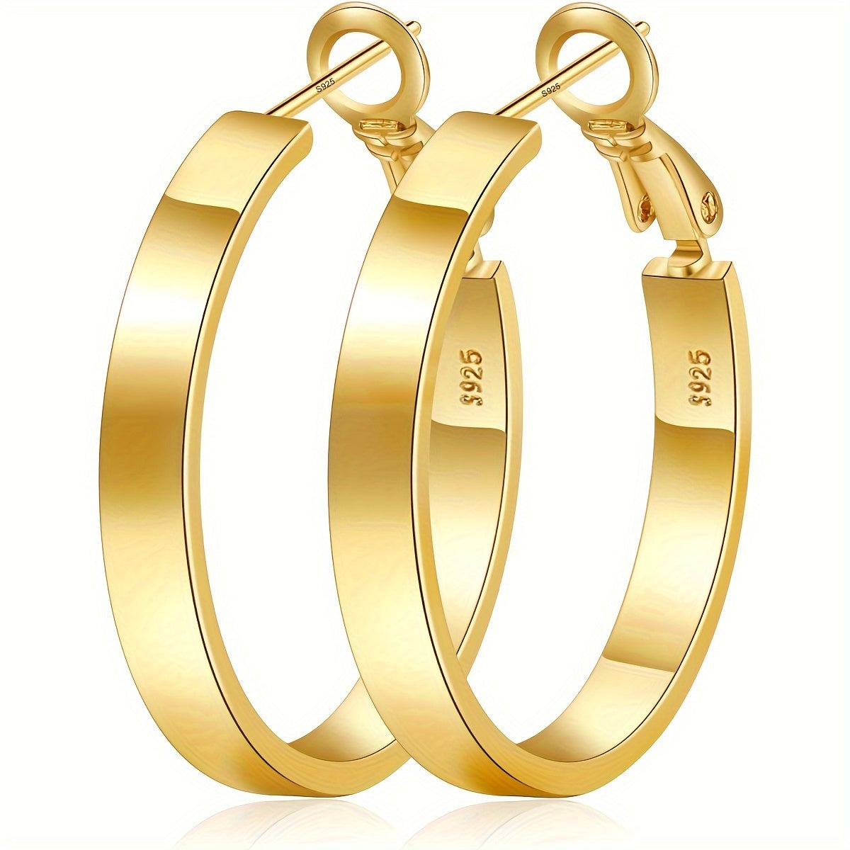 Hoop Earrings 925 Sterling Silver Hypoallergenic Cartilage Earrings for Women — 30/40/50/60mm Simple Leisure Style in Gold & Silver for Parties & Gifts