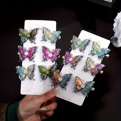 Butterfly Hair Clips 12pcs Set Y2K Shiny Sequin Double Layer Acrylic Butterfly Clips Luxury Hair Accessories for Women Girls Party Daily Holiday Headwear