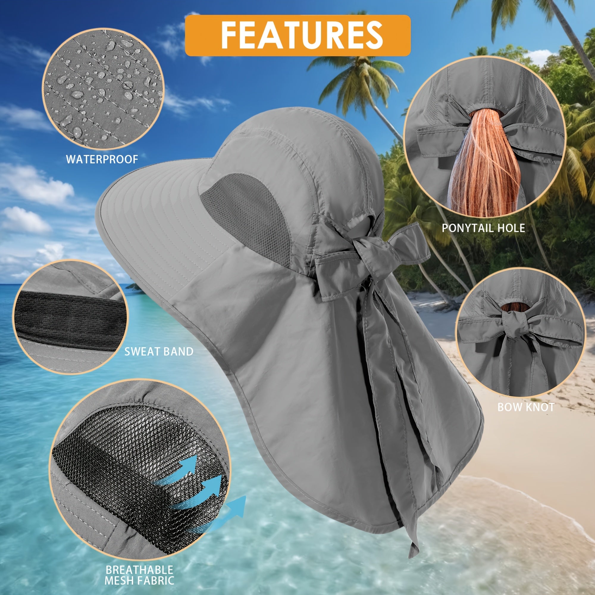 [Foldable Sun Hats] 2pcs Women's Foldable Sun Hats, High Quality Wide Brim Bucket Hat with Neck Cover, Suitable for Summer Beach, Fishing And Hiking