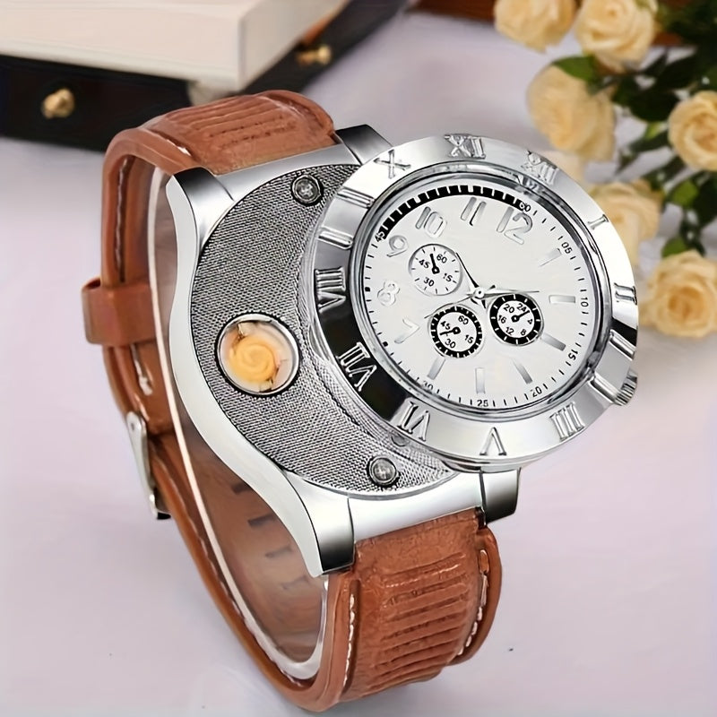Lingkun Valentine's Day New Watch, Men's Casual Watch, Windproof Smoke Lighter Christmas Gift, Gift for Father, Anniversary Gift, Valentine's Day Gift