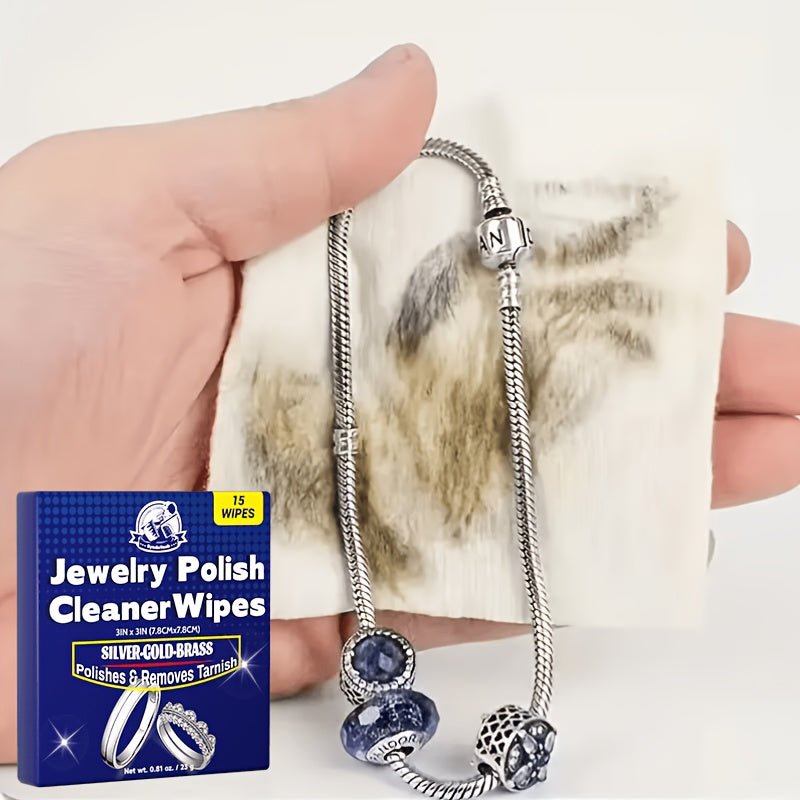 15 Wipes Premium Jewelry Cleaning Cloth Set - Microfiber Polishing Sheets for Golden, Silvery, Rings, Necklaces, Bracelets - Large Surface Care Tool for Daily Shine Maintenance - Restores Luster - Travel & Home Use Compact Travel Design