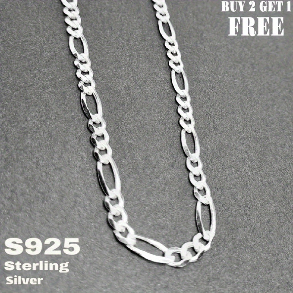 925 Silver Figaro Chain Necklace 6mm - Genuine Sterling Silver Unisex Necklace for Men & Women, 22 to 24 Inch, Fashionable Versatile Jewelry, Gift Box Included