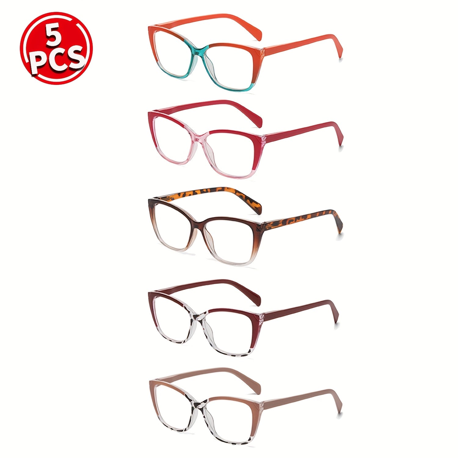 PALESHY 5pcs Retro Cat Eye Reading Glasses For Men & Women - Vintage Style +1.0 To +4.0 Magnification, 5 Color Options, Full Frame Cat-Eye Design, Fashionable Quality Lenses, Ideal For Daily Casual Office Use