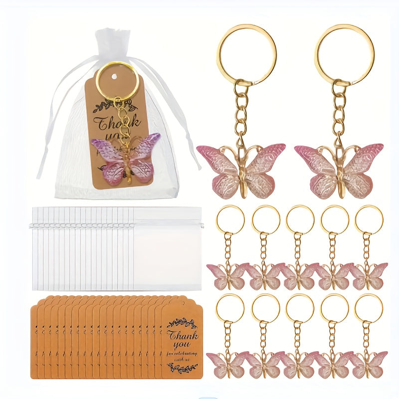 Butterfly Keychain Bulk Set 36pcs – Gradient Color Butterfly Charms with Ring Clasp, Elegant Key Ring Accessories for Parties, Weddings & Birthdays, Decorative Gift Favors