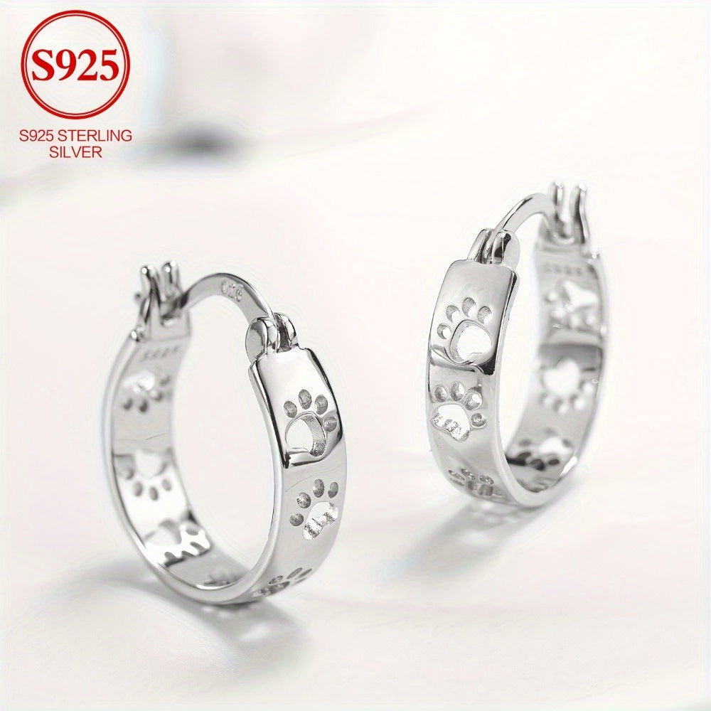 925 Sterling Silver Hoop Earrings for Simple Holiday Style, No Mosaics, Everyday and Gift Occasions, Valentine's Day Gift Ideas, Elegant Animal Claw Jewelry for All Seasons