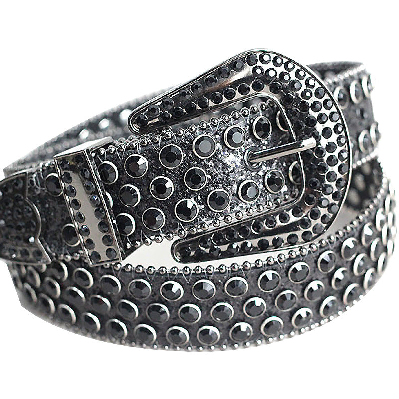 Black Rhinestone Belt, -encrusted Punk Hip-hop Belt, Gothic Punk Style Adjustable Belt